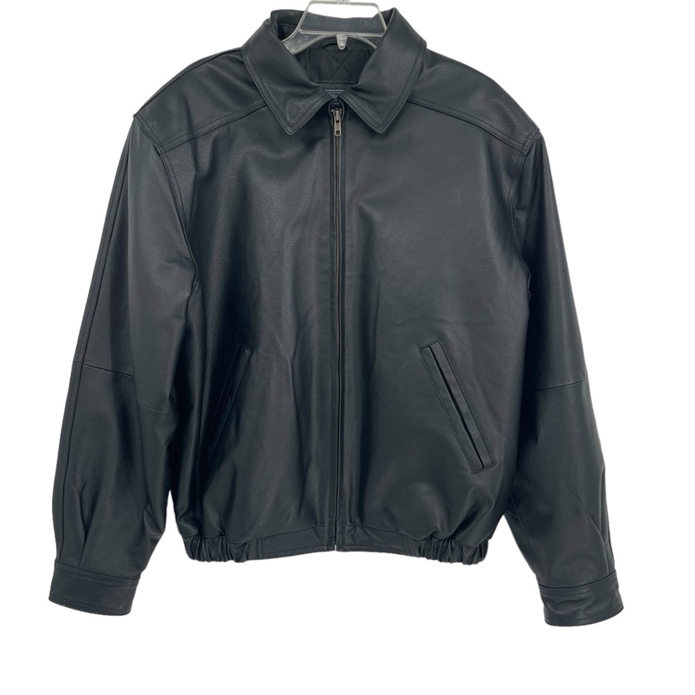 Mens Black Genuine Leather Bomber Jacket Size Medium